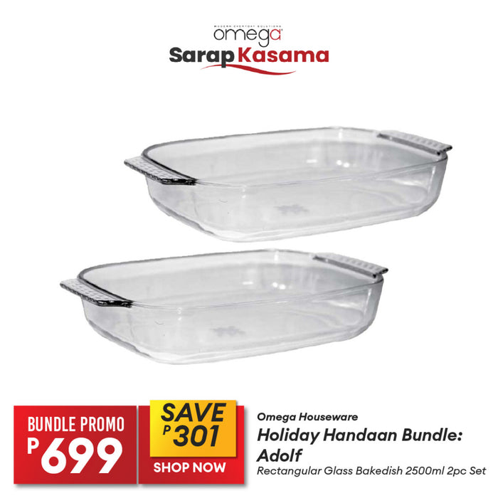Omega Houseware Holiday Handaan Bundle: Adolf Rectangular Glass Bakedish 2500ml 2pc Set