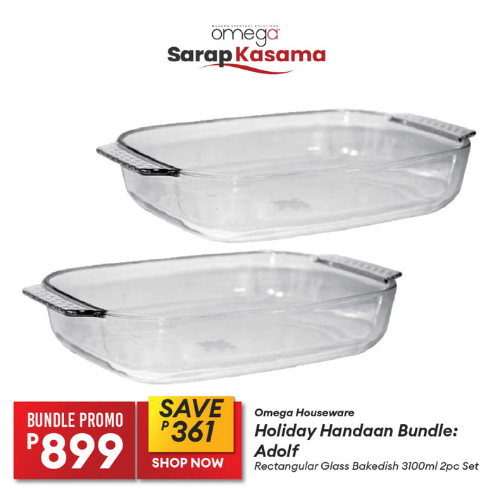 Omega Houseware Holiday Handaan Bundle: Adolf Rectangular Glass Bakedish 3100ml 2pc Set