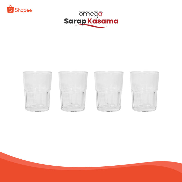 Omega Houseware Hollan 4PC Clear Embossed Glass Tumbler Set 10oz with Gift Box