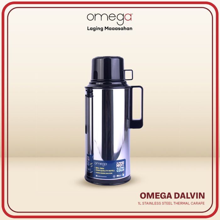 Omega Houseware Dalvin Stainless Steel Thermal Carafe I 12 Hours Hot & 24 Hours Cold 1L / 1.8L