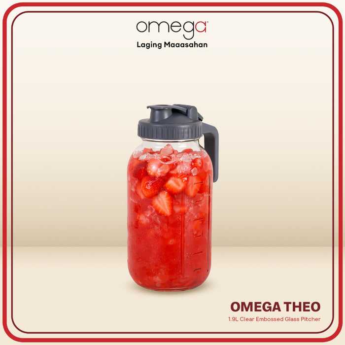 Omega Houseware Odi Hazel Theo 1.9L Square Embossed Glass Pitcher in Gift Box Juice Water Beverages