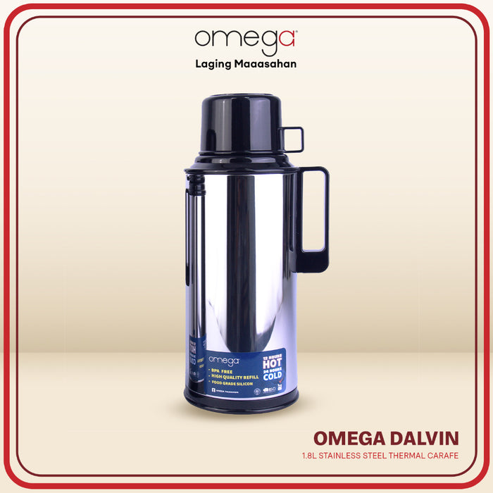 Omega Houseware Dalvin Stainless Steel Thermal Carafe I 12 Hours Hot & 24 Hours Cold 1L / 1.8L