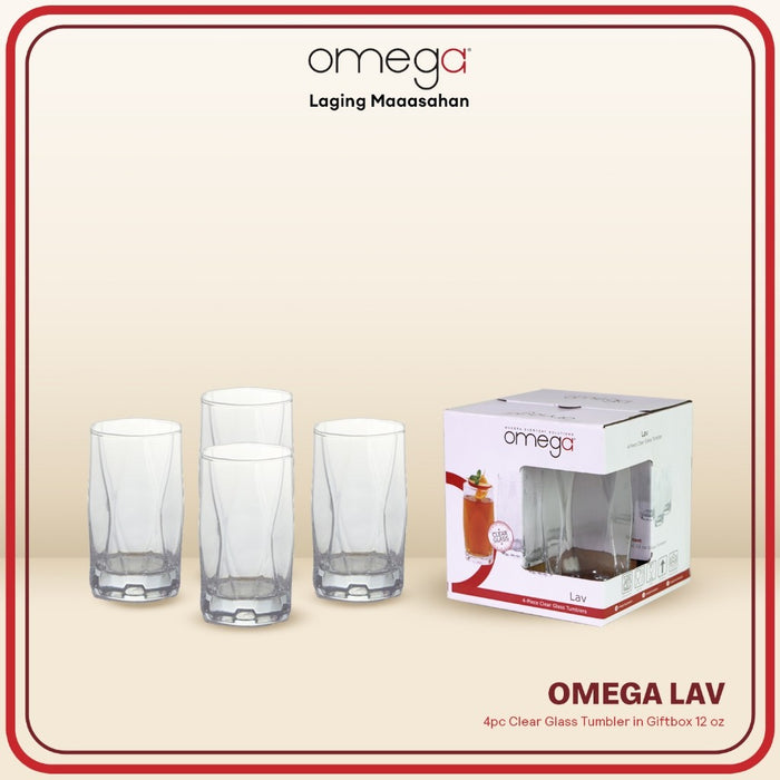 Omega Houseware Lav 4pc Set Clear Embossed Glass Tumbler in Giftbox 10oz I 12oz