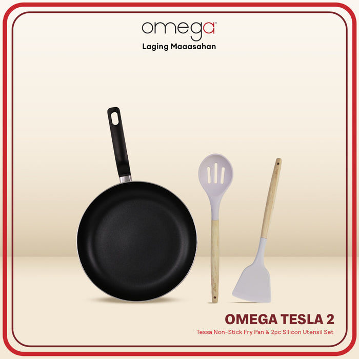 Omega Houseware Tesla Bundle - Tessa Fry Pan with 2pc Silicone Utensils 22cm / 24cm