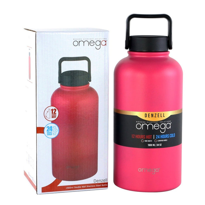 Omega Houseware Denzell Double Wall Stainless Steel Travel Tumbler 64oz with FREE Spout