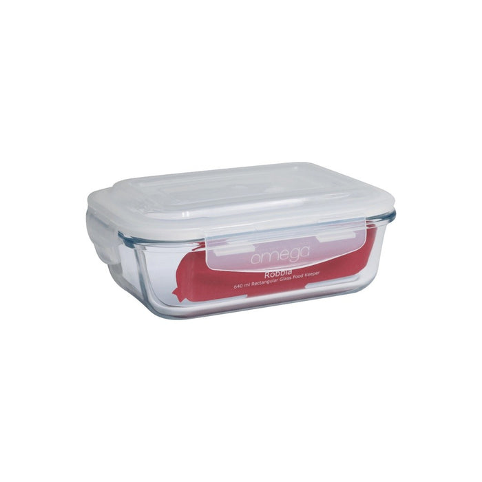 Omega Houseware Robbia Rectangular Glass Food Keeper Airtight Storage, and leakproof lid