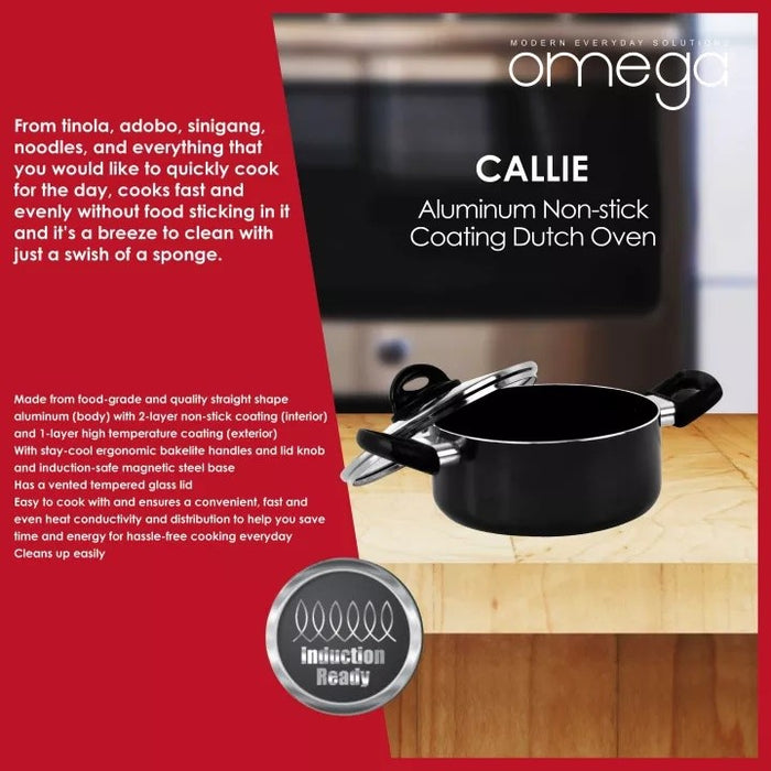 Omega Houseware Callie Aluminum Non-Stick Coat Sauce Pot Casserole with Lid & Steam Vent I Induction