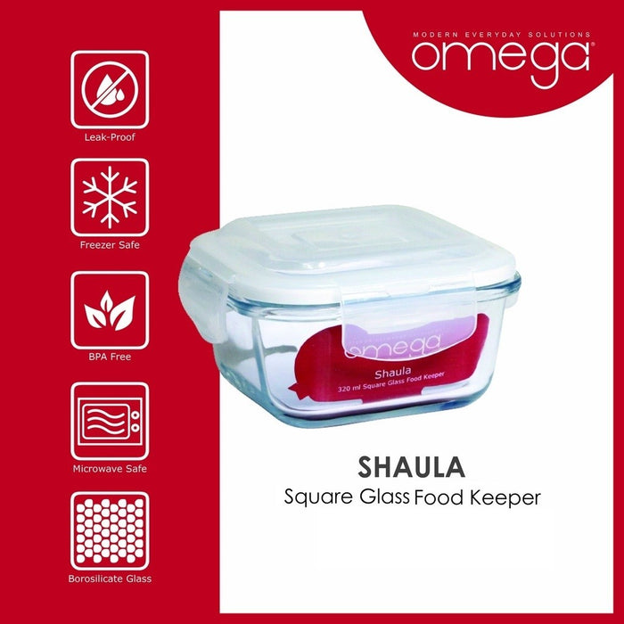 Omega Houseware Shaula Square Glass Food Keeper Airtight Storage and Leakproof Lid