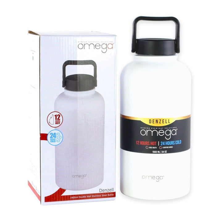 Omega Houseware Denzell Double Wall Stainless Steel Travel Tumbler 64oz with FREE Spout