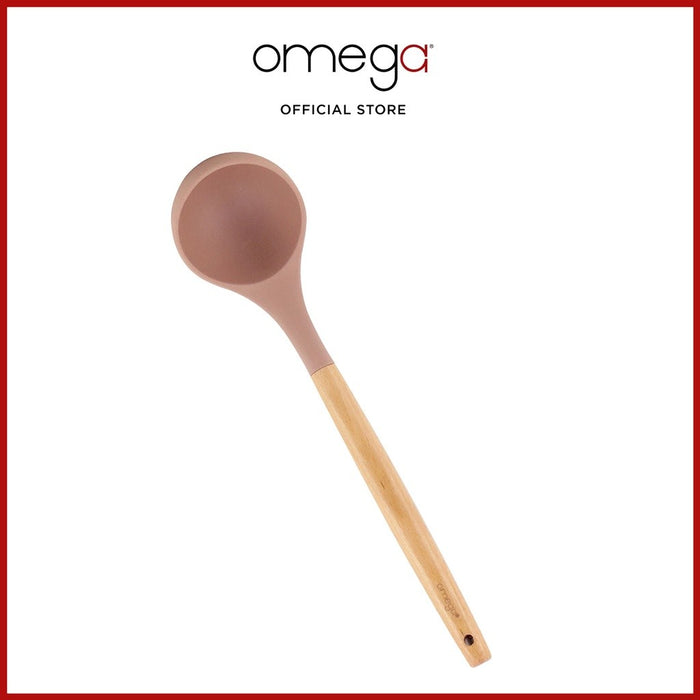 Omega Houseware Peach Silicone Soup Ladle with Beechwood Handle Food Grade Kitchen Utensil