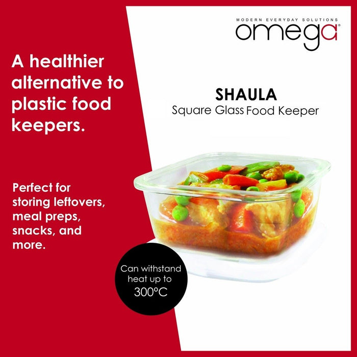 Omega Houseware Shaula Square Glass Food Keeper Airtight Storage and Leakproof Lid