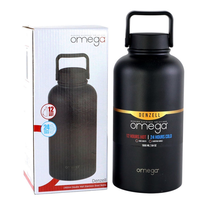 Omega Houseware Denzell Double Wall Stainless Steel Travel Tumbler 64oz with FREE Spout