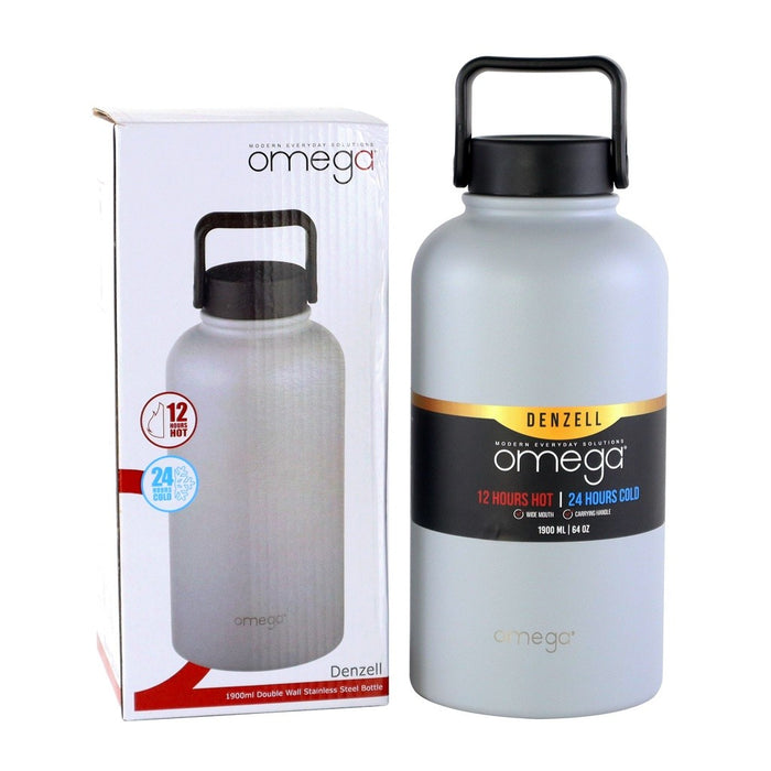 Omega Houseware Denzell Double Wall Stainless Steel Travel Tumbler 64oz with FREE Spout