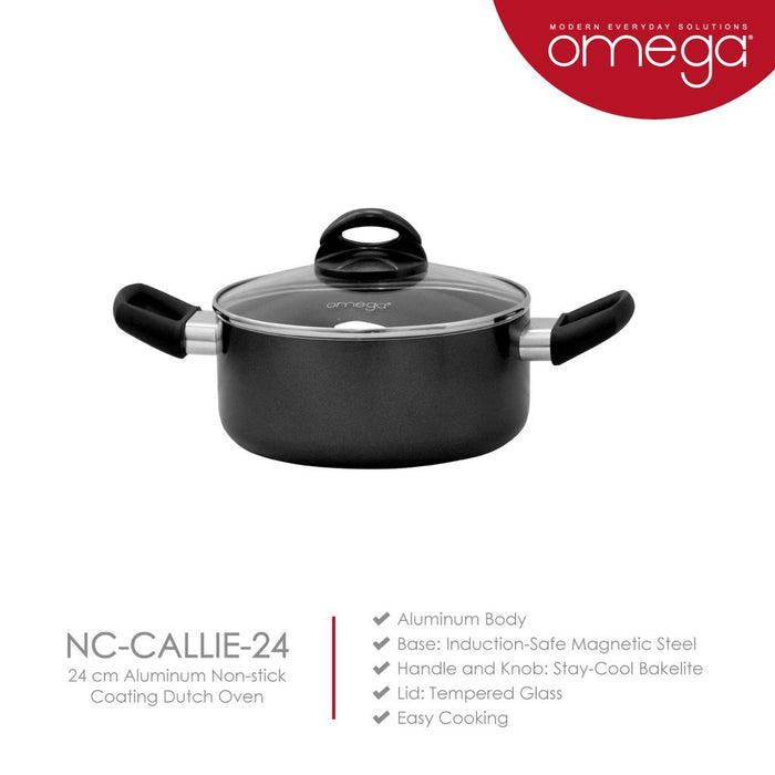 Omega Houseware Callie Aluminum Non-Stick Coat Sauce Pot Casserole with Lid & Steam Vent I Induction