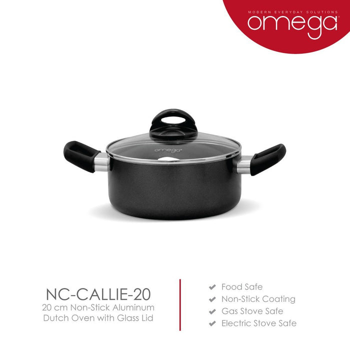 Omega Houseware Callie Aluminum Non-Stick Coat Sauce Pot Casserole with Lid & Steam Vent I Induction