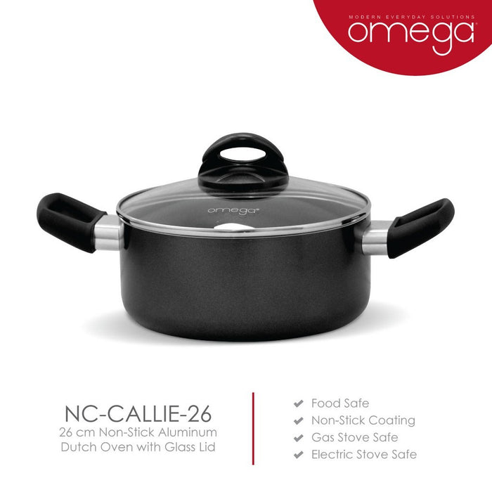Omega Houseware Callie Aluminum Non-Stick Coat Sauce Pot Casserole with Lid & Steam Vent I Induction
