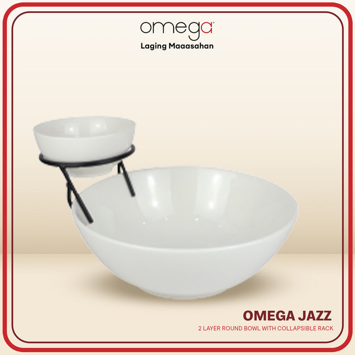 Omega Houseware Jazz 2-Layer Round Bowl with Collapsible Rack Microwave Safe Food Server