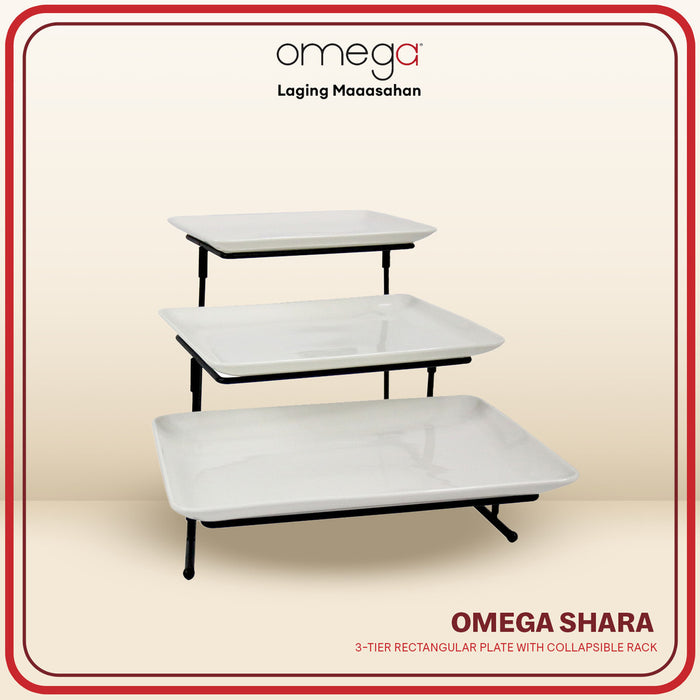 Omega Houseware Shara Elegant and Durable 3-Tier Rectangular Plate With Collapsible Rack