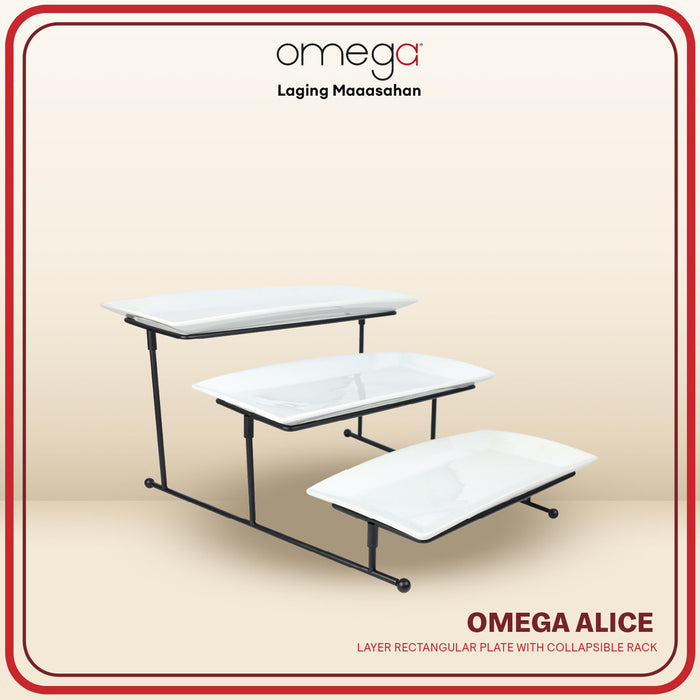 Omega Houseware Alice 3-Layer Rectangular Plate with Collapsible Rack Microwave Safe