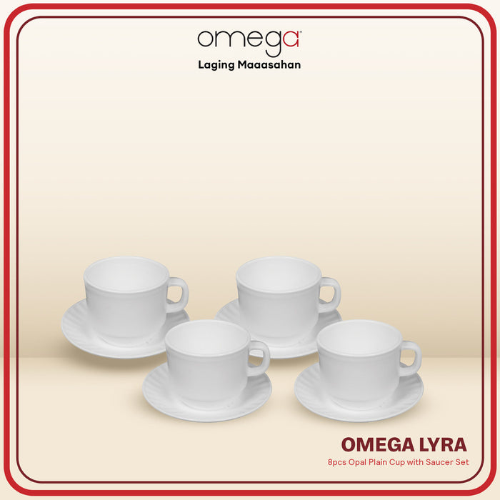 Omega Houseware Lyra Round Opal Cup and Saucer Set 8pcs | Microwave & Dishwasher Safe