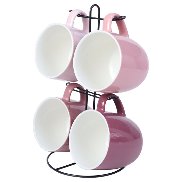 Omega Houseware 12oz Newbone Mug Set 4pcs with Rack Microwave & Food Safe
