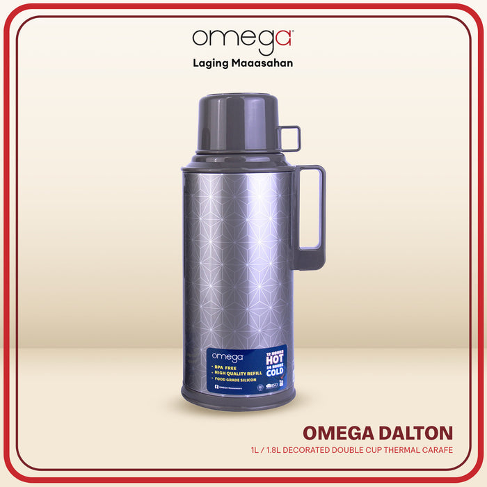Omega Houseware Dalton Thermal Carafe with Double Cup I 12 Hours Hot & 24 Hours Cold 1000ml / 1800ml