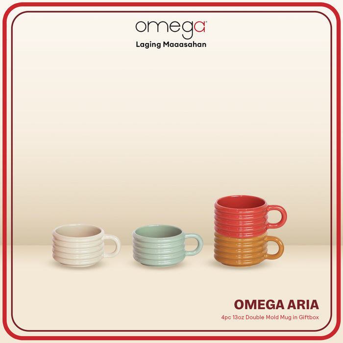 Omega Houseware Aria 4pcs Double Mold Mug in Giftbox 13 oz Stackable