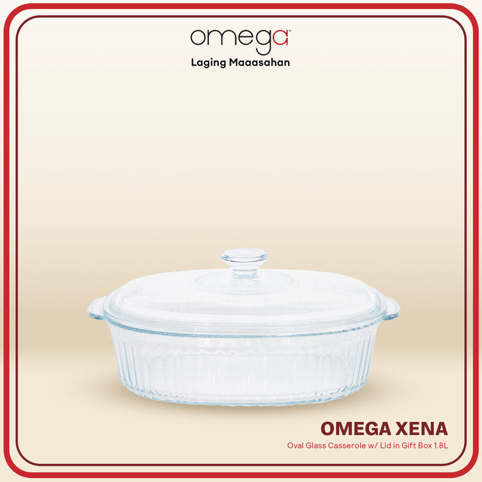 Omega Houseware Xena Oval Glass Casserole w/ Lid in Gift Box 1.8L / 2.8L