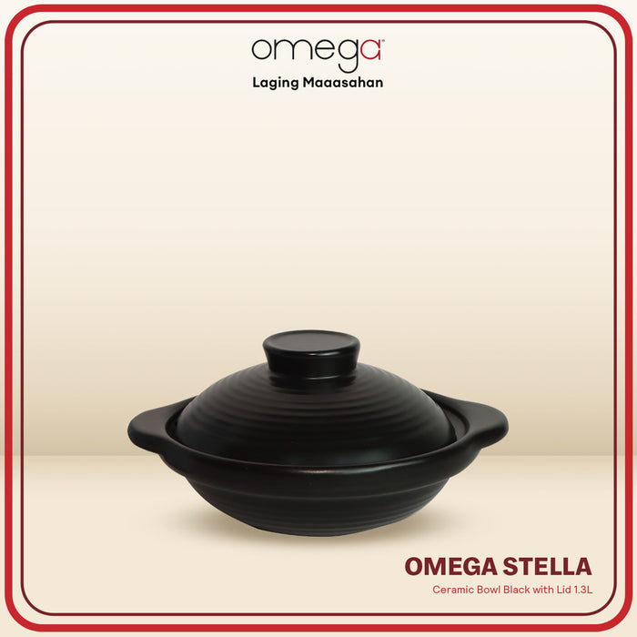 Omega Houseware Stella Ceramic Bowl Black with Lid 1L / 1.3L / 1.8L