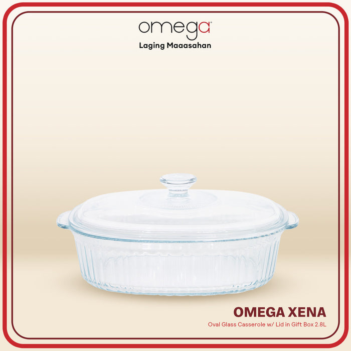 Omega Houseware Xena Oval Glass Casserole w/ Lid in Gift Box 1.8L / 2.8L