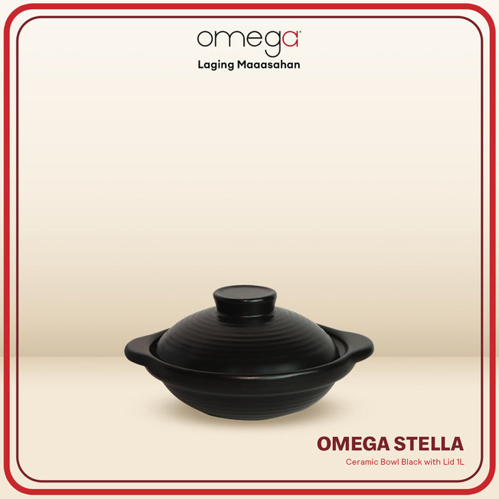 Omega Houseware Stella Ceramic Bowl Black with Lid 1L / 1.3L / 1.8L