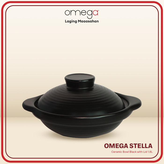Omega Houseware Stella Ceramic Bowl Black with Lid 1L / 1.3L / 1.8L