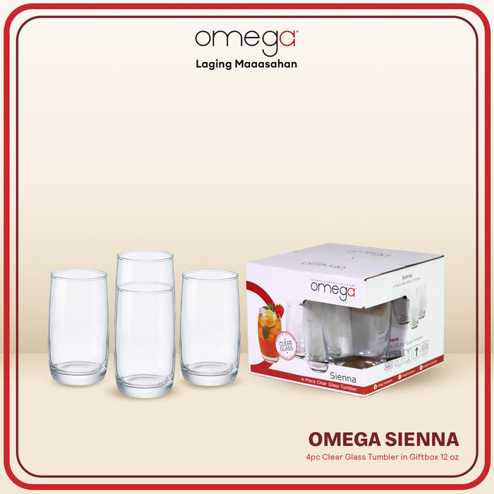Omega Houseware Sienna 4pc Set Clear Glass Tumbler in Giftbox 11oz I 11.5oz I 12oz