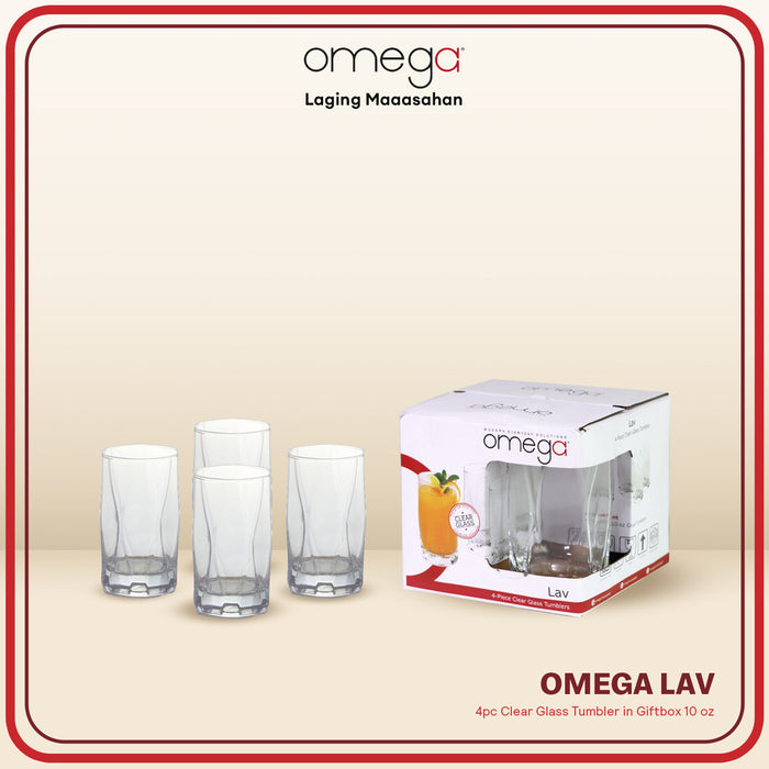 Omega Houseware Lav 4pc Set Clear Embossed Glass Tumbler in Giftbox 10oz I 12oz