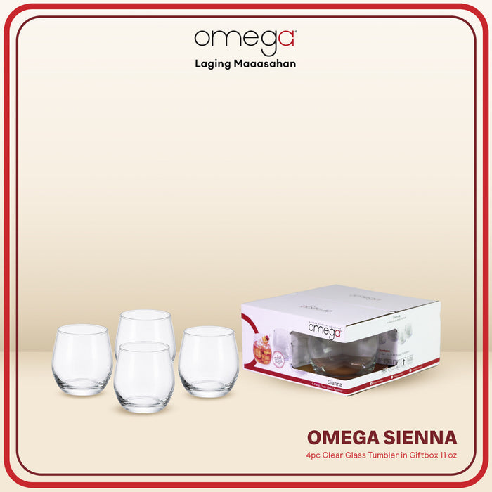 Omega Houseware Sienna 4pc Set Clear Glass Tumbler in Giftbox 11oz I 11.5oz I 12oz