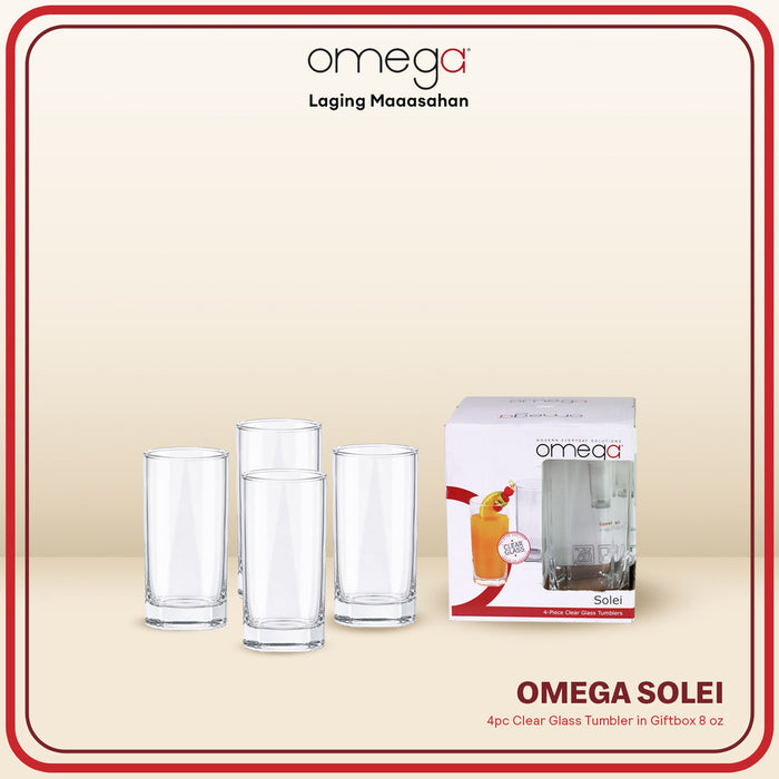 Omega Houseware Solei 4pc Set Clear Embossed Glass Tumbler in Giftbox 8.5oz I 13oz