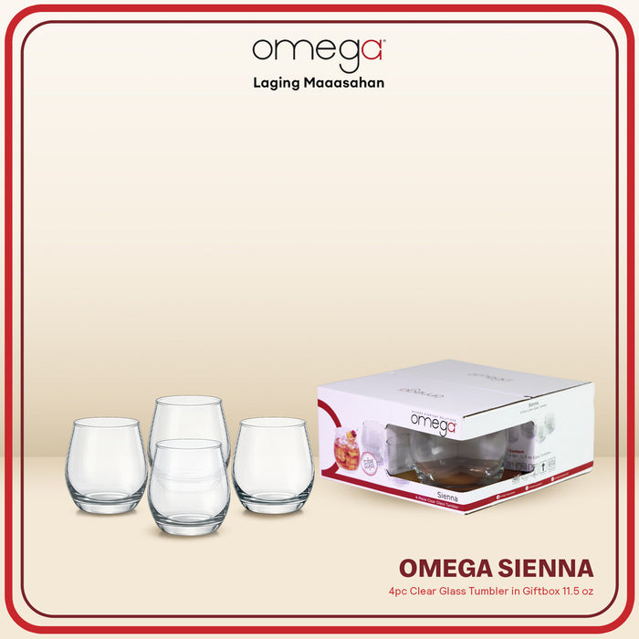 Omega Houseware Sienna 4pc Set Clear Glass Tumbler in Giftbox 11oz I 11.5oz I 12oz