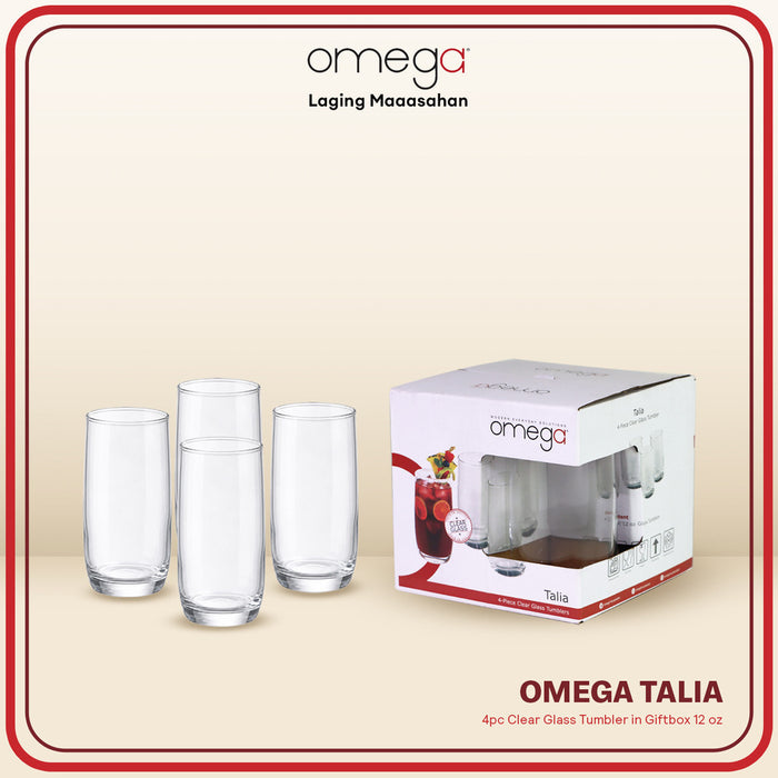 Omega Houseware Talia 4pc Set Clear Glass Tumbler in Gift Box 10oz/12oz