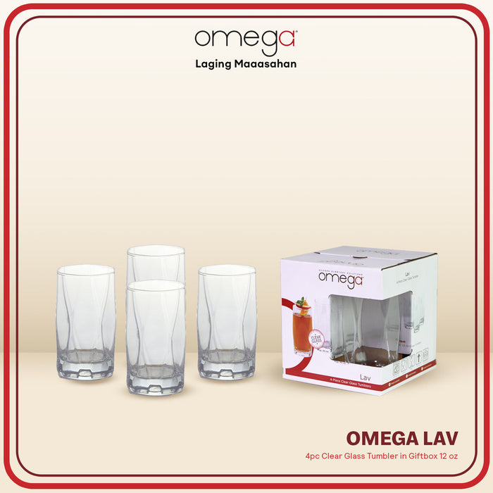 Omega Houseware Lav 4pc Set Clear Embossed Glass Tumbler in Giftbox 10oz I 12oz