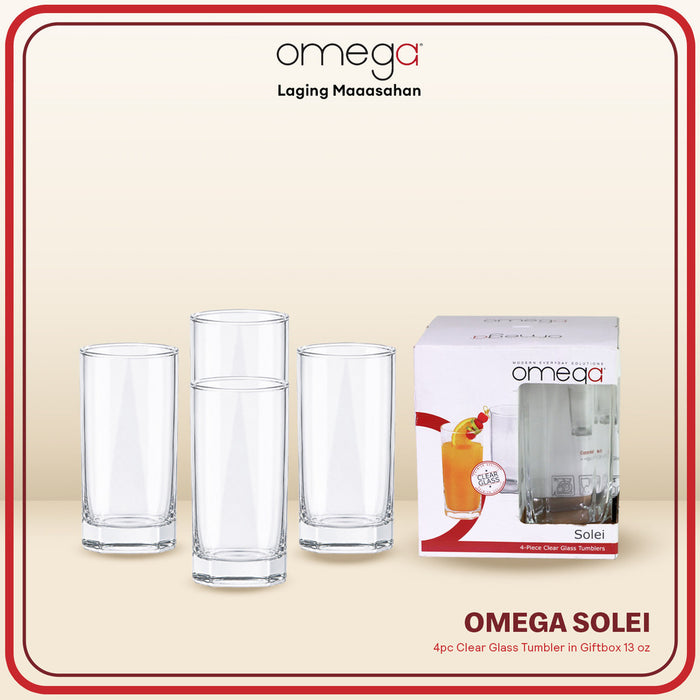 Omega Houseware Solei 4pc Set Clear Embossed Glass Tumbler in Giftbox 8.5oz I 13oz