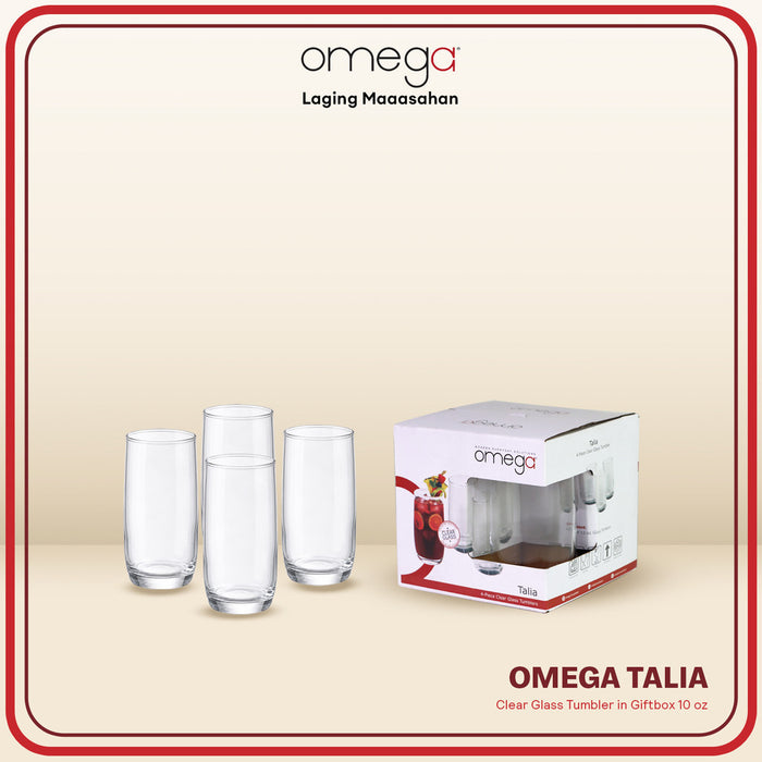 Omega Houseware Talia 4pc Set Clear Glass Tumbler in Gift Box 10oz/12oz