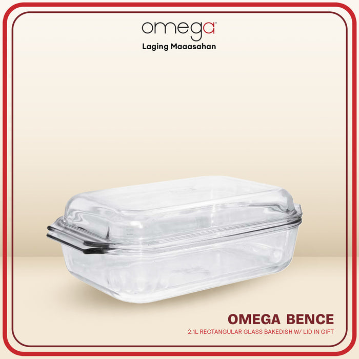 Omega Houseware Bence Rectangular Borosilicate Glass Bakedish with Lid 1300ml/2100 ml Microwave Safe