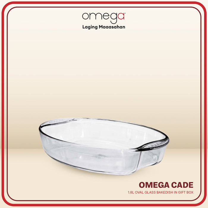 Omega Houseware Cade Oval Glass Oven and Microwave Safe Bakedish 1800ml / 2500 ml
