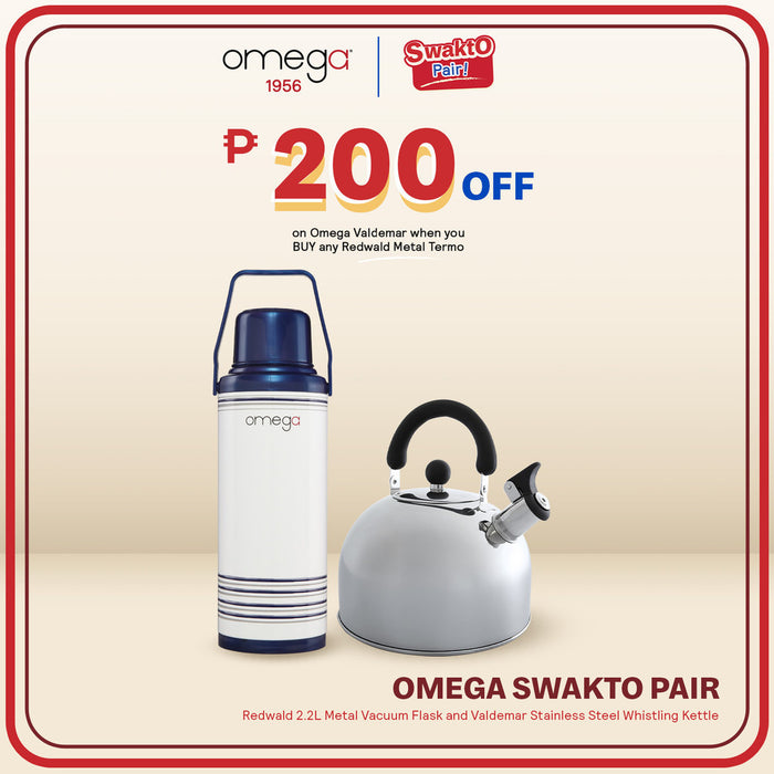 Omega SwaktO Pair SAVE 200: Redwald 2.2L Metal Vacuum Flask & Valdemar Stainless Whistling Kettle 4L