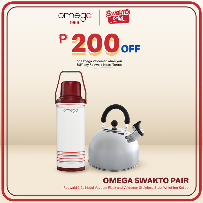Omega SwaktO Pair SAVE 200: Redwald 2.2L Metal Vacuum Flask & Valdemar Stainless Whistling Kettle 4L