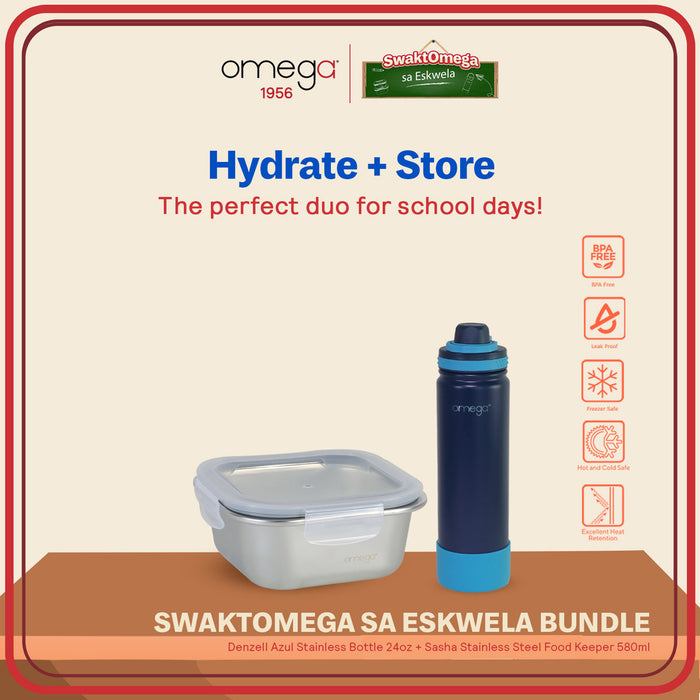 Omega Back-to-School Bundle: Denzell Azul Stainless Bottle 24oz + Sasha Stainless Food Keeper 580ml