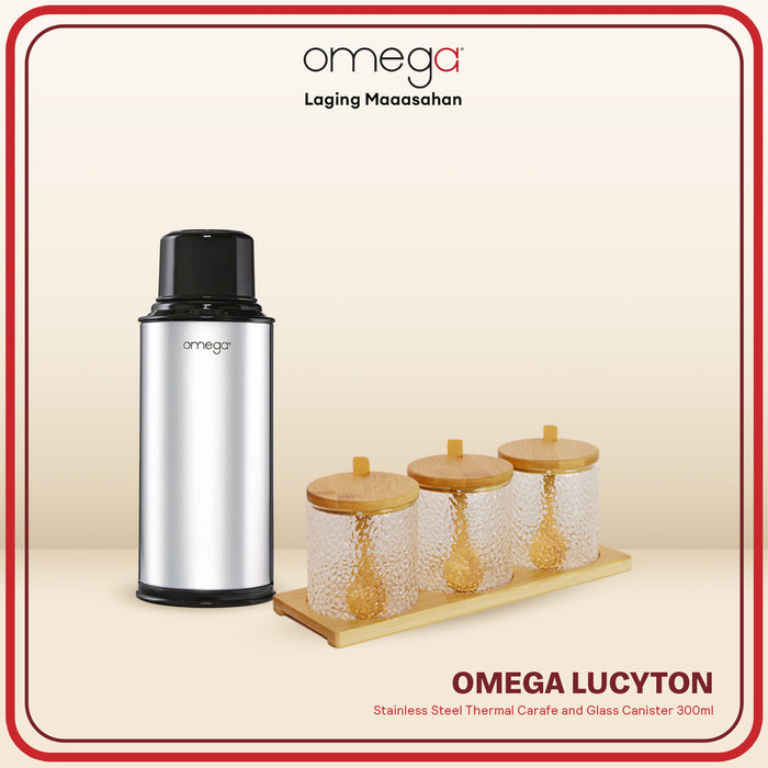Omega Houseware Dalvin 1.8L Stainless Steel Thermal Carafe and 3pcs Glass Canister 250/300ml Bundle