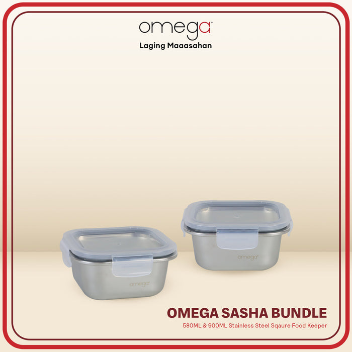 Omega Houseware Sasha Stainless Steel Square Food Keeper Bundle (580ml + 900ml)