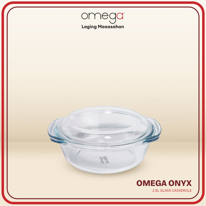 Omega Houseware Onyx Round Glass Caserole w/ Lid in Gift Box 1L / 1.5L / 2.5L