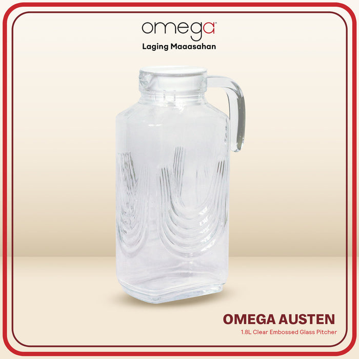 Omega Houseware Austen 1.8L Clear Embossed High Quality Glass Pitcher